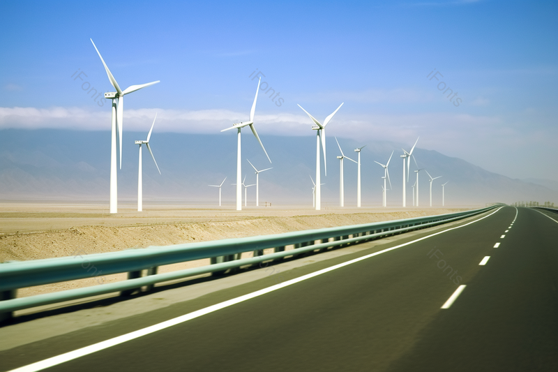 道路旁边风力发电风车风景摄影,高清,摄影图,摄影图片,图片大全,摄影图免费下载